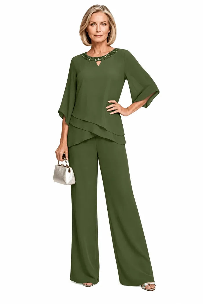 Miranda | Conjunto Elegante de Gasa con Pantalón Holgado